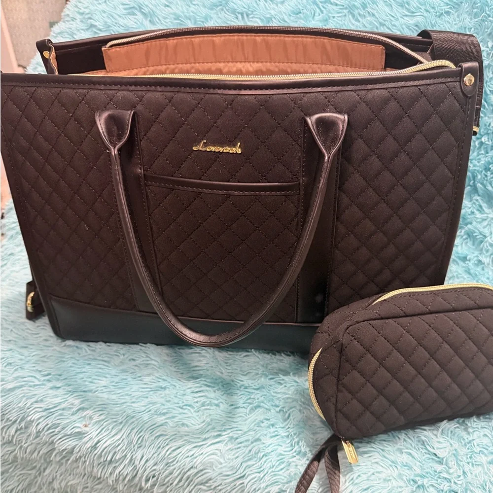 Lovevook Black Quilted Laptop Tote for Women